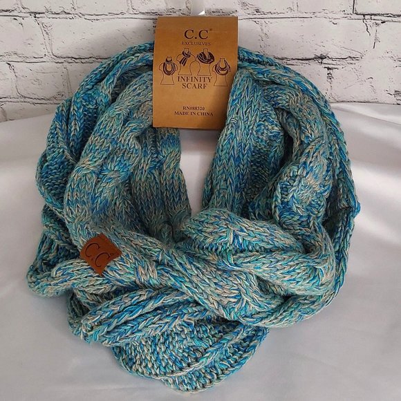 'C.C BEANIE 'INFINITY' SCARF MARBLED TEAL FULL WRAP - Picture 15 of 15